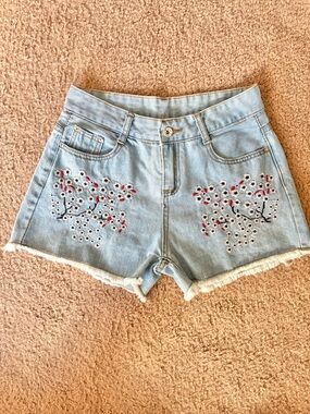 Cotton Boutique Embroidered Jean Shorts